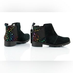 Sorel Youth Emelie Chelsea Booties Girl's Black Suede Rainbow Stars